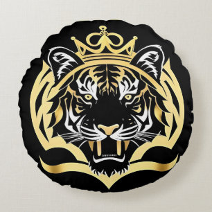 Cojín Redondo Ilustración majestuosa del tigre dorado