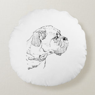 Cojín Redondo Ilustración minimalista de perro Boxer - Amante de