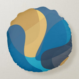 Cojín Redondo Ilustracion ondulado azul, amarillo, fresco y mode