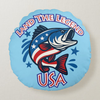 Cojín Redondo Ilustración patriótica de lubina "USA" Land the Le