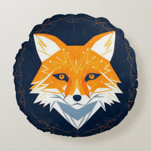 Cojín Redondo Ilustracion Polygon Fox con adorno celeste