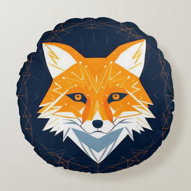 Cojín Redondo Ilustracion Polygon Fox con adorno celeste (Anverso)