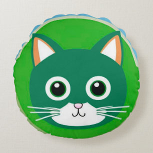 Cojín Redondo Ilustración Vibrante de Cara de Gato Adorable