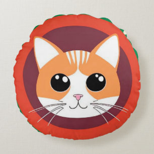 Cojín Redondo Ilustración Vibrante de Cara de Gato Adorable