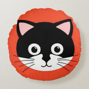 Cojín Redondo Ilustración Vibrante de Cara de Gato Adorable