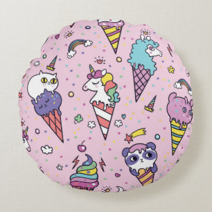 Cojín Redondo Ilustracion vintage de cute helado conos que 
