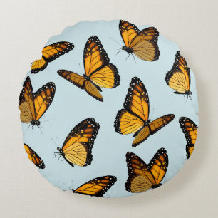 Cojín Redondo Ilustracion Vintage de las mariposas monarcas colo