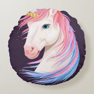Cojín Redondo ilustracion vintage de unicornio lindo con pelo do
