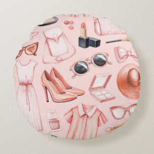 Cojín Redondo Ilustraciones de moda. Patrón transparente
