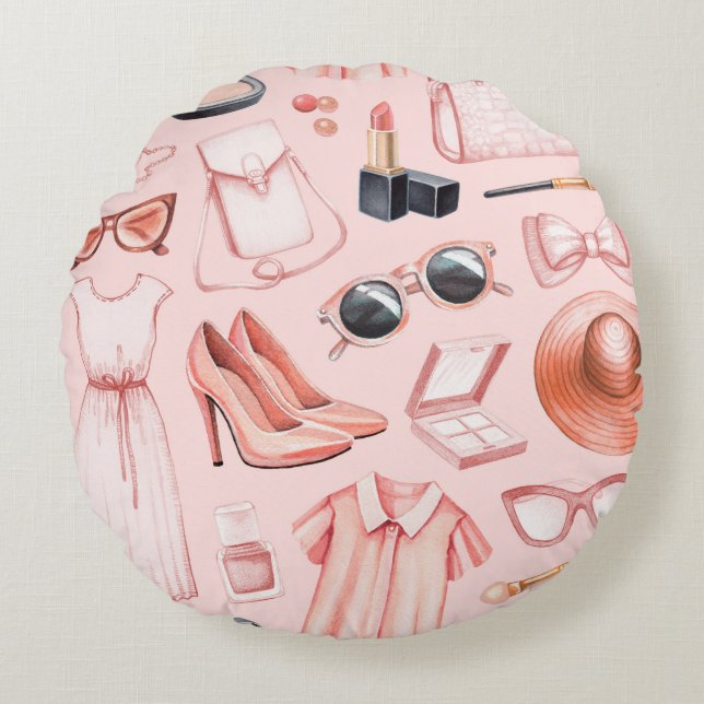 Cojín Redondo Ilustraciones de moda. Patrón transparente (Anverso)