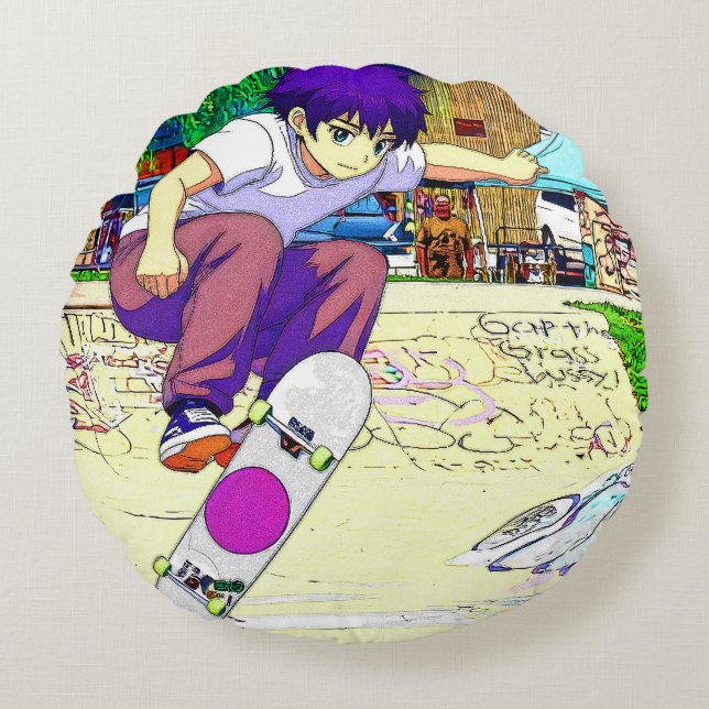 Cojín Redondo I'm Doing It - Young Skateboarder (Anverso)