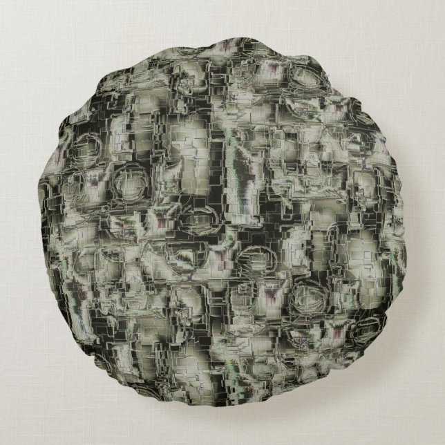 Cojín Redondo Imagen abstracta de mosaico tallado en tonos grise (Reverso)