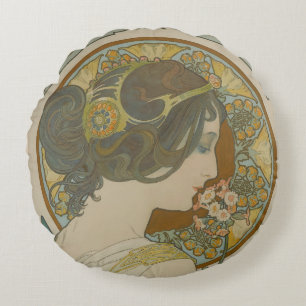 Cojín Redondo Imagen de Alphonse Mucha (1899)