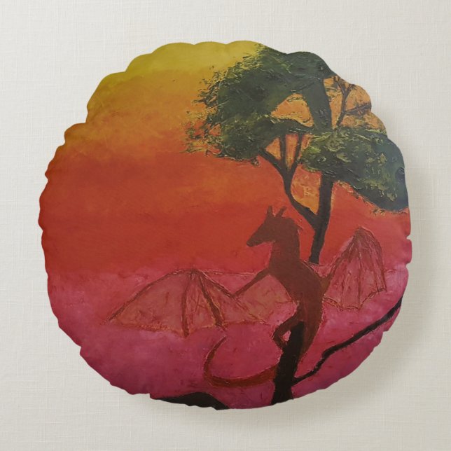 Cojín Redondo Imagen de mi obra Fantasía y realidad (Anverso)