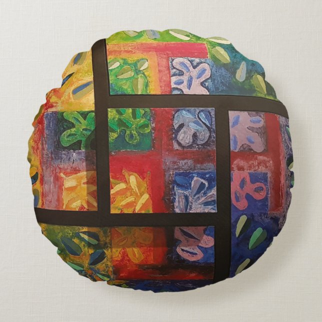 Cojín Redondo Imagen de mi obra Las 4 estaciones (Anverso)