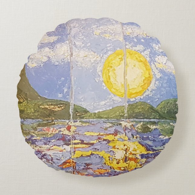 Cojín Redondo Imagen de mi obra Una ventana al mundo (Anverso)