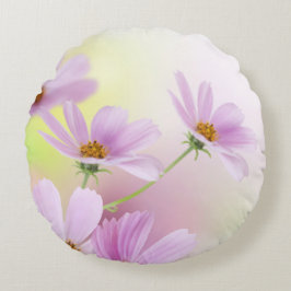 Cojín Redondo Imagen personalizada y acuarela de flor rosa