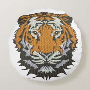 Cojín Redondo Imitación de Bordado de Cabeza de Tigre