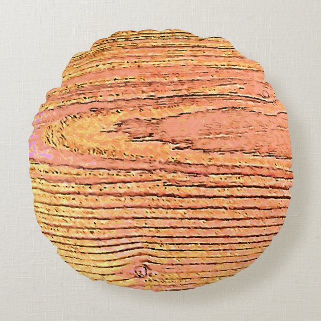 Cojín Redondo imitación de madera rústica y amante de la natural (Anverso)