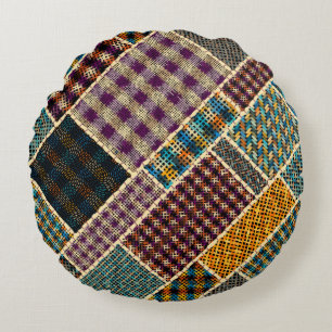 Cojín Redondo Imitación del patrón de patchwork indio con text