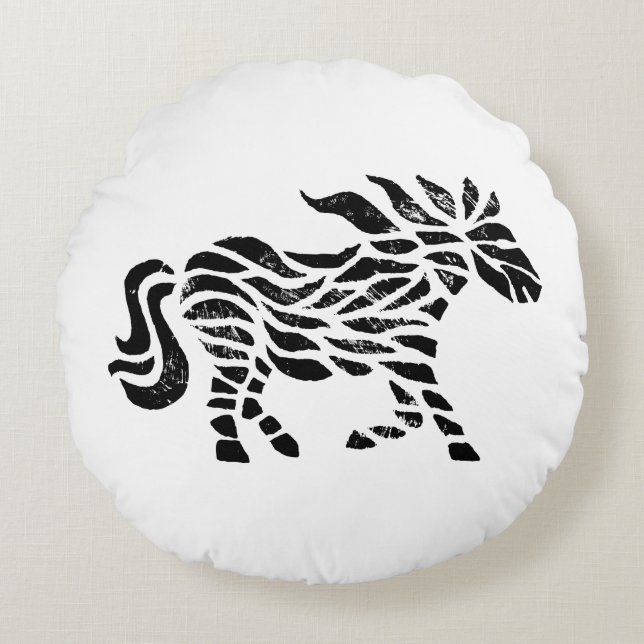 Cojín Redondo Impresión abstracta de bloques de madera de caball (Anverso)