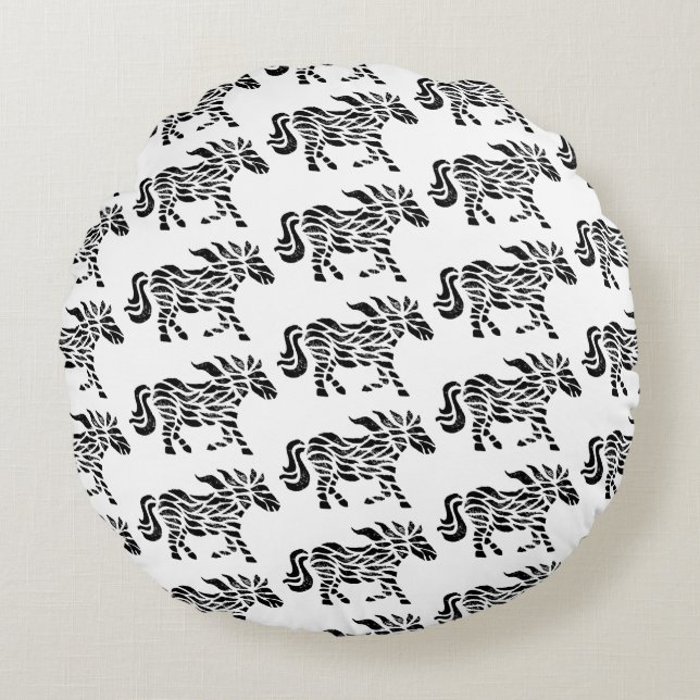 Cojín Redondo Impresión abstracta de bloques de madera de caball (Anverso)