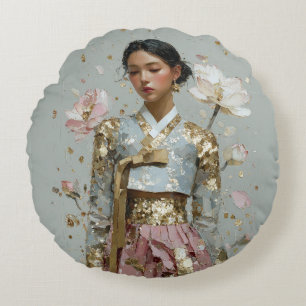 Cojín Redondo Impresión artística de Hanbok moderno