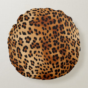 Cojín Redondo Impresión de animales de leopardo negro marrón