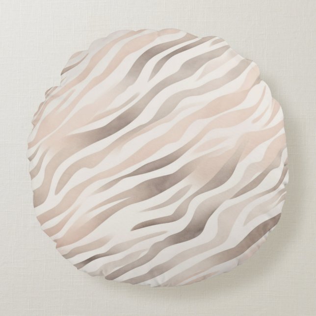Cojín Redondo Impresión de cebra de crema rosa (Anverso)