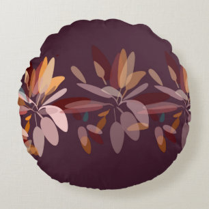 Cojín Redondo Impresión de follaje elegante marrón y beige