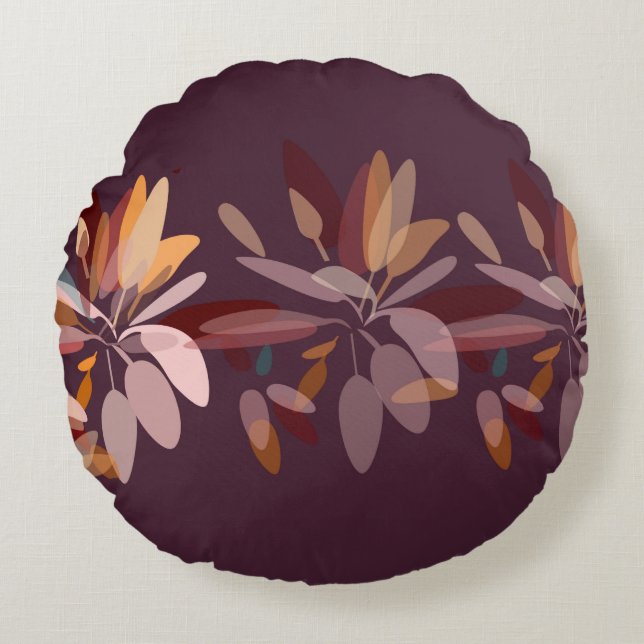 Cojín Redondo Impresión de follaje elegante marrón y beige (Anverso)