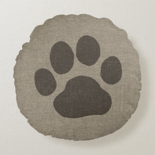 Cojín Redondo Impresión de hoja de perro Mascota  Estilo Burlap