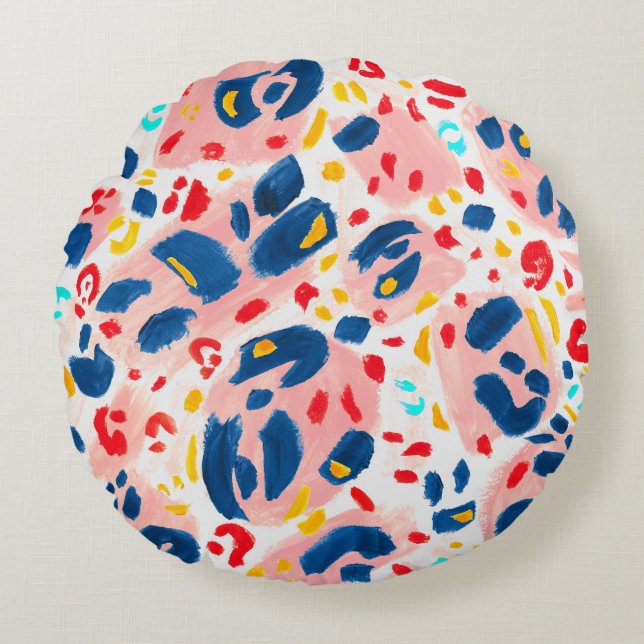 Cojín Redondo Impresión de leopardo: acuarela pintada a mano. (Anverso)