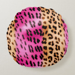 Cojín Redondo Impresión de leopardo de crema rosado Girly