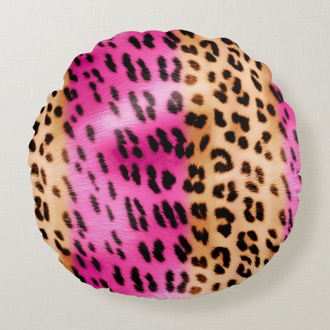 Cojín Redondo Impresión de leopardo de crema rosado Girly (Anverso)