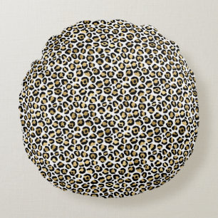 Cojín Redondo Impresión de leopardo negro dorado