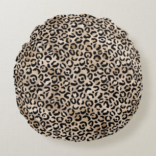 Cojín Redondo Impresión de leopardo negro dorado