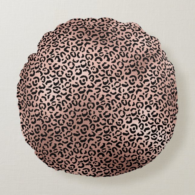 Cojín Redondo Impresión de Leopardo Negro Rosa (Anverso)