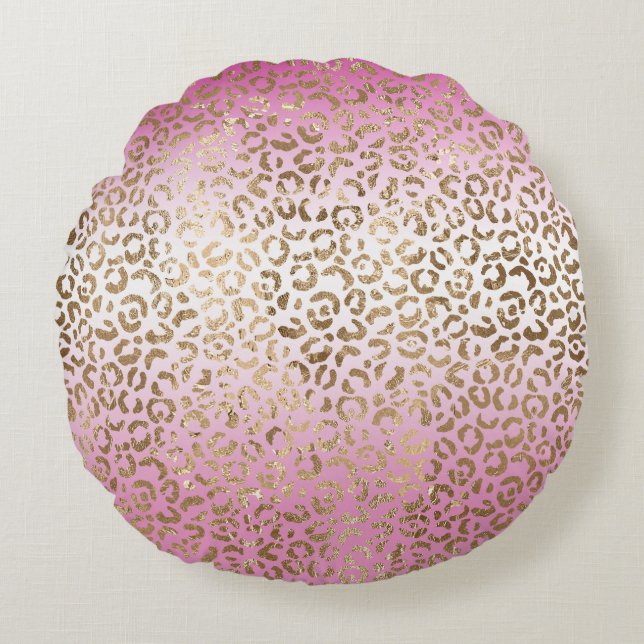 Cojín Redondo Impresión de Leopardo Ombre Rosa (Anverso)