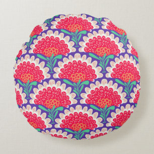 Cojín Redondo Impresión de Moda Boho Floral Vintage.
