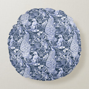 Cojín Redondo Impresión de pavo real de estilo Art Nouveau, mari