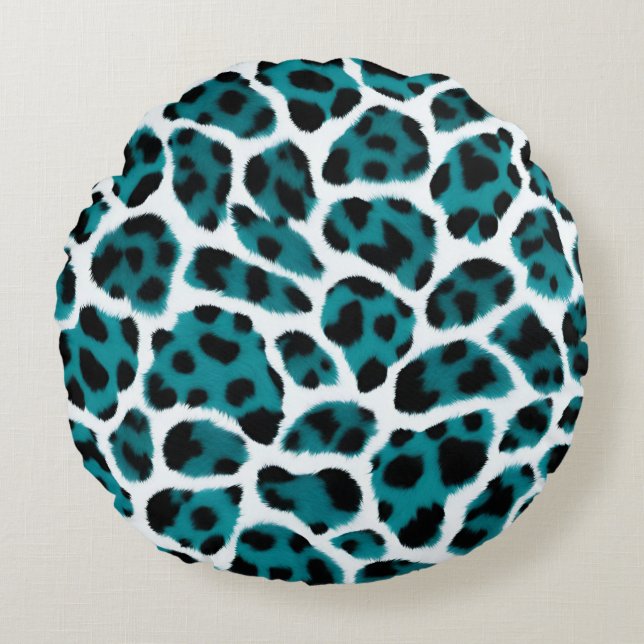 Cojín Redondo Impresión de un animal blanco verde azulado (Anverso)