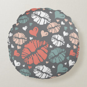 Cojín Redondo Impresión del beso y modelo del corazón