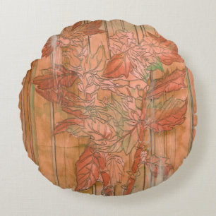 Cojín Redondo Impresión floral anaranjada moderna en fondo