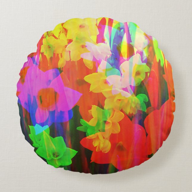 Cojín Redondo Impresión floral moderna brillante (Anverso)