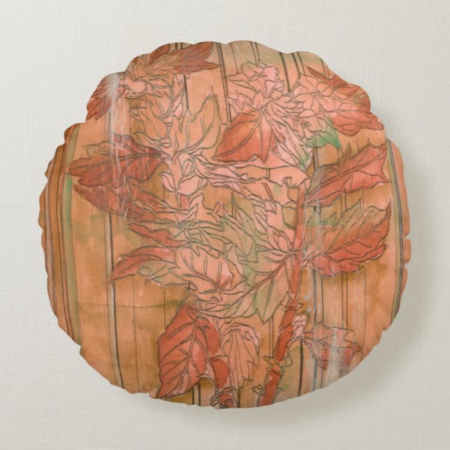 Cojín Redondo Impresión floral Naranja moderna sobre fondo desnu (Anverso)