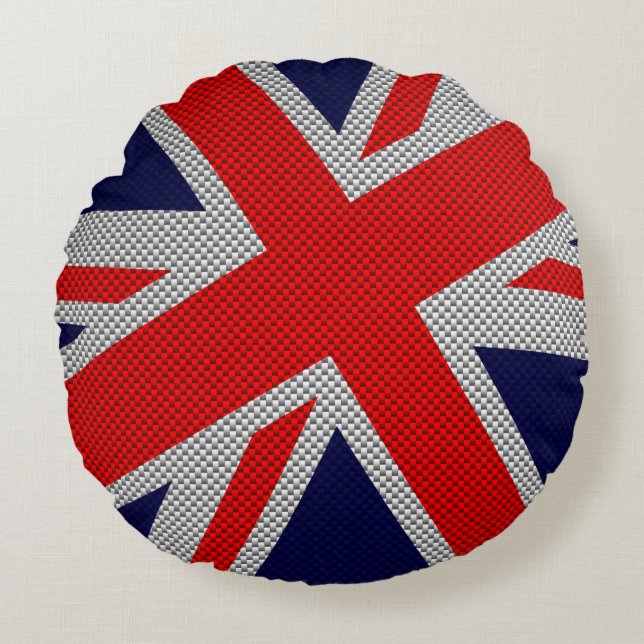 Cojín Redondo Impresión moderna de Union Jack on Carbon Fiber St (Anverso)