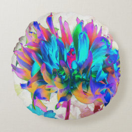 Cojín Redondo Impresionante acuarela Cactus Arcoiris Dahlia