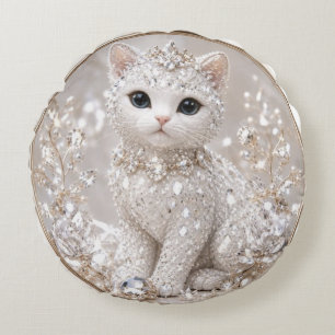 Cojín Redondo Impresionante Gata Princesa de Diamantes Lujo de