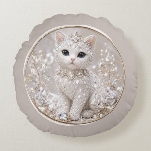 Cojín Redondo Impresionante Gata Princesa de Diamantes Lujo de